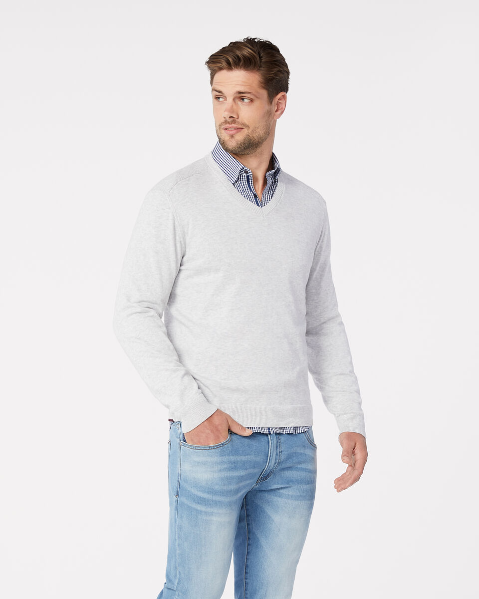 Penrose V Neck Jumper, Light Grey, hi-res